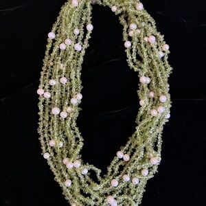 Vintage (Gumps) Elegant Peridot & Freshwater Pearl 5 Strand 22” Necklace